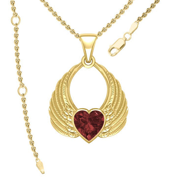 Gemstone Heart Angel Wings Yellow Gold Pendant GPD5169 - Jewelry